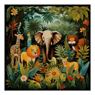 Baby Animal Safari Print voor een kinderdagverblij Perfect Poster