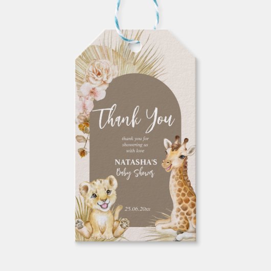 Baby animals boho arch baby shower bedankt cadeaulabel (Voorkant)