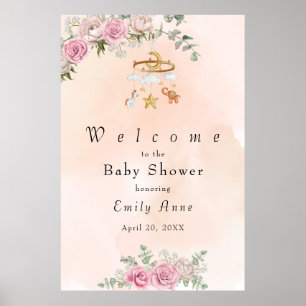 Baby Animals Carrousel Peach Baby shower Poster