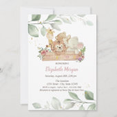 Baby Animals Flowers laten Baby shower uitnodigen Kaart (Voorkant)