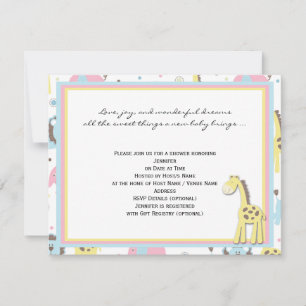 Baby Animals Gele Giraffe Douche Uitnodiging
