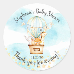 Baby Animals Hot Air Ballon Baby shower Favor Ronde Sticker