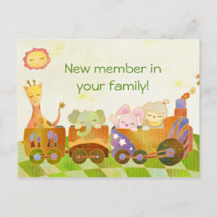 Baby Animals op Choo Choo Train: Nieuw Baby Briefk Aankondigingskaart