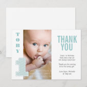 Baby Aqua Chevron 1er anniversaire Merci Photo (Devant / Derrière)