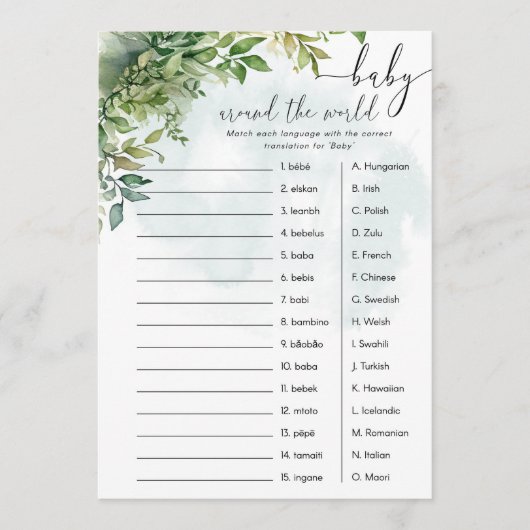 'Baby Around the World' baby shower spel Kaart (Voorkant)