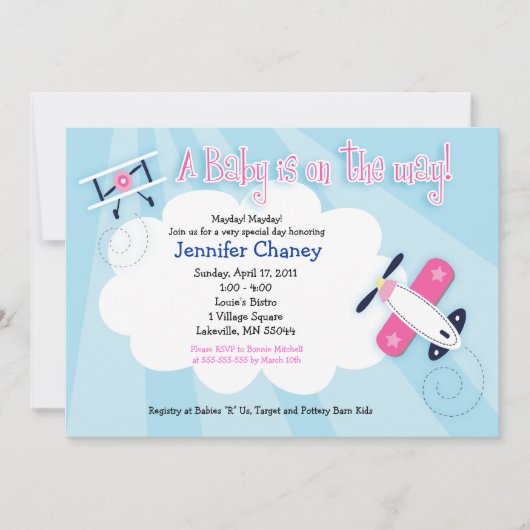 BABY AVIATOR Avion 5x7 Baby shower Invitation (Devant)