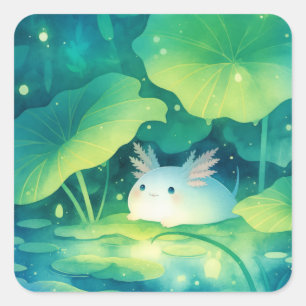 Baby Axolotl Bloem Vijver Vierkante Sticker