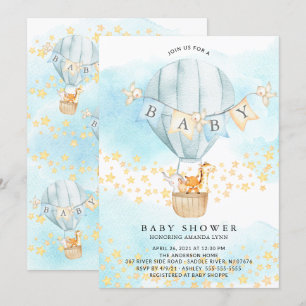 Baby Baby Animals Hot Air Ballon Baby Boy Shower Kaart