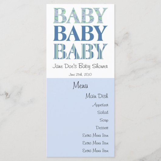 Baby, Baby, Baby-menukaart Menu (Voorkant)