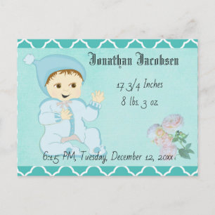 Baby Baby Boy in Blue met Flowers Briefkaart