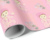 Baby Baby Girl in Roze met Bloemen Cadeaupapier (Rol Hoek)