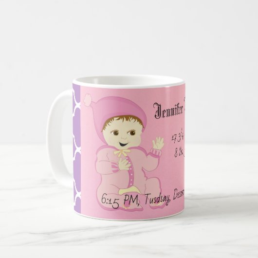 Baby Baby Girl in Roze met Bloemen Koffiemok (Voorkant links)