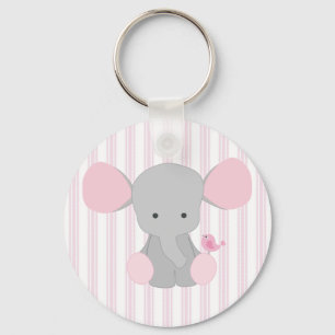 Baby Baby Girl Pink Elephant met strepen Sleutelhanger