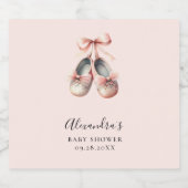 Baby Ballerina Shoes Roze Bow Gold Girl Shower Sparkling Wijnetiket (Enkel label)
