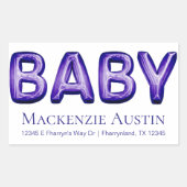 Baby-ballon | Royal Violet Paarse Baby shower Rechthoekige Sticker (Voorkant)