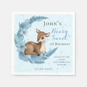 Baby Bambi & Flowers moon Dust blue Birthday Servet