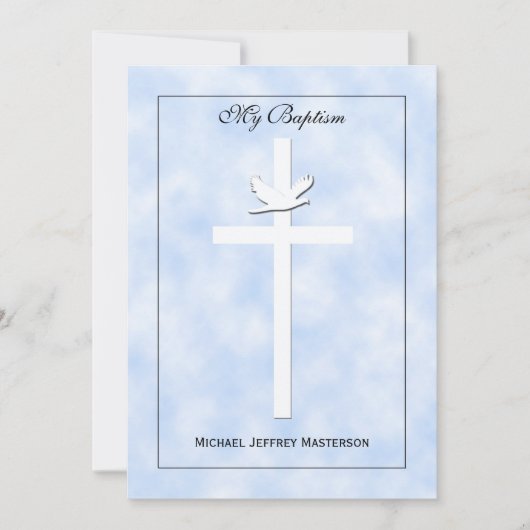 Baby Baptism Christening Invitation Garçon Invitat (Devant)