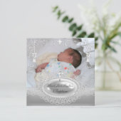 Baby Baptism Girl Boy Christening Silver Pearl Kaart (Staand voorkant)