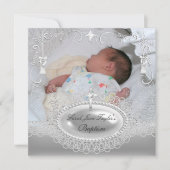 Baby Baptism Girl Boy Christening Silver Pearl Kaart (Voorkant)