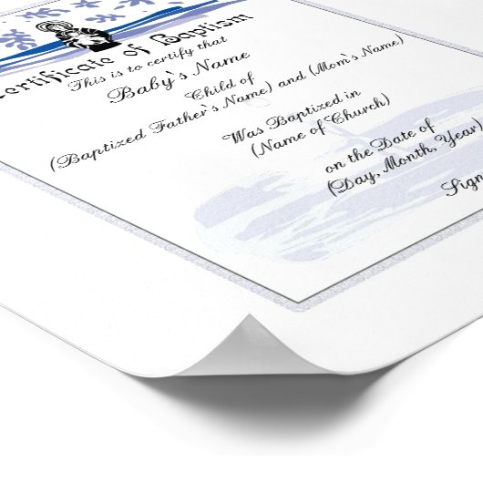 Baby Baptisme Certificate -Boy Poster (Hoek)