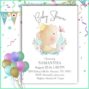 Baby Bear Blue Boy Baby shower Invitation