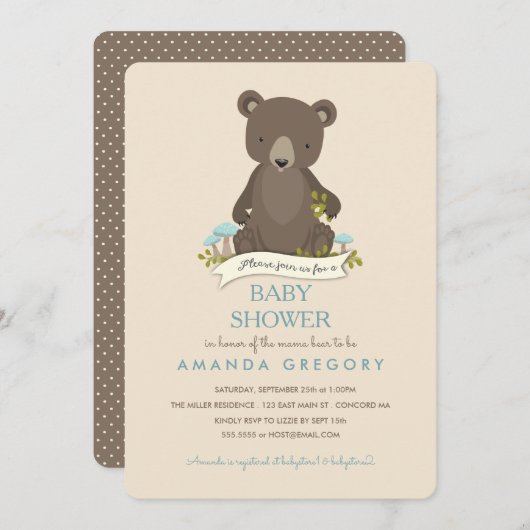 Baby Bear Cub Mama Bear Baby shower Invitation (Devant / Derrière)