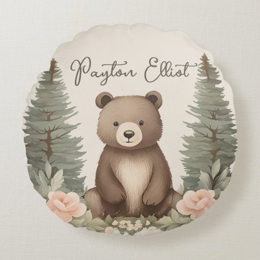 Baby Bear Dennenbomen Rond Kussen (Voorkant)