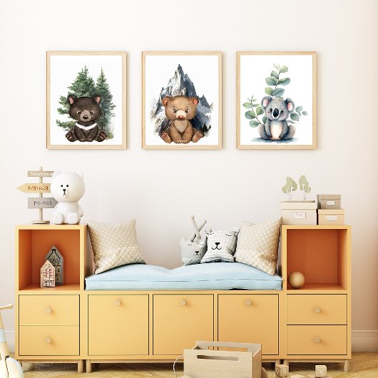 Baby Bears Woodland Nursery Art Set
