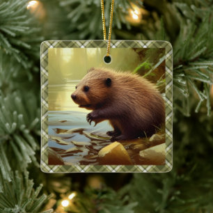 Baby Beaver Wildlife Portret Aangepast Keramisch Ornament