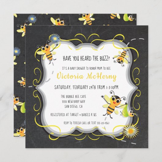 Baby Bee Baby shower Invitations (Devant / Derrière)