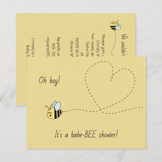 Baby Bee Boy Shower Kaart (Voorkant / Achterkant)