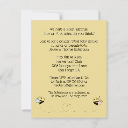 Baby Bee Gender Reveal Kaart (Achterkant)