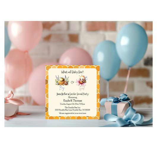 Baby Bee Genre Révéler Rose Blue Invitation