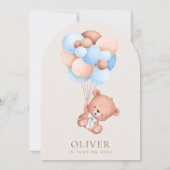 Baby Beer, Blue Balloons, eerste verjaardag Kaart (Achterkant)