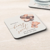 Baby-Beer, bruine ballonnen, eerste verjaardag Bier Onderzetter (Linkerzijde)