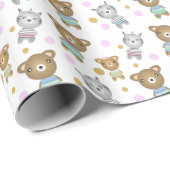 Baby Beer en Zebra illustratie Cadeaupapier (Rol Hoek)