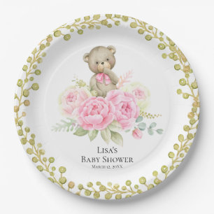 Baby Beer Girl Pink Flowers   Papieren Borden Bordje