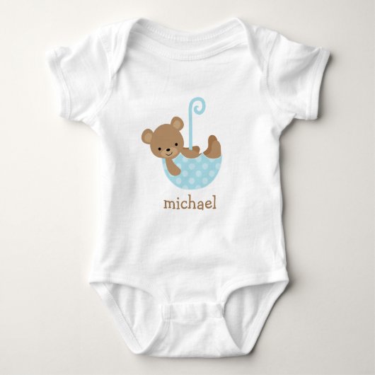 Baby Beer in blauwe paraplu gepersonaliseerd Romper (Voorkant)