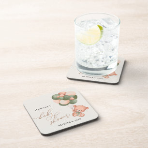 Baby Beer, teddybeer, groene ballonnen, Baby showe Bier Onderzetter