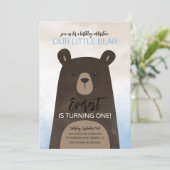 Baby Beer Verjaardagsuitnodiging met blauwe ballon Kaart (Staand voorkant)