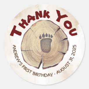 Baby Beer Voetafdruk Verjaardagsfeestje Dank u Ronde Sticker