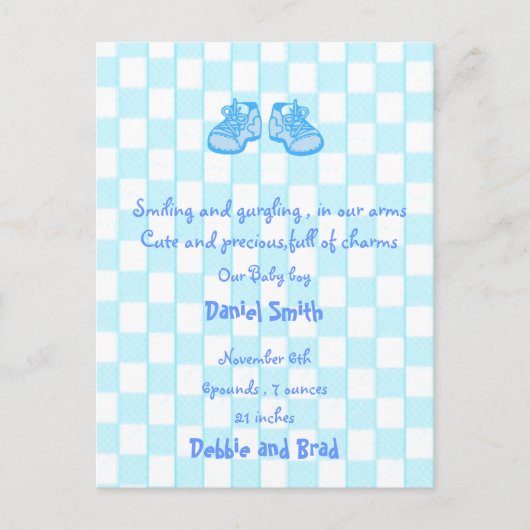 baby bekendmaking briefkaart - blauw (Voorkant)