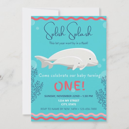 Baby Beluga 1er Invitation anniversaire (Devant)