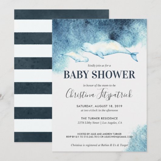 Baby Beluga | Uitnodiging voor babyfeestje (Voorkant / Achterkant)