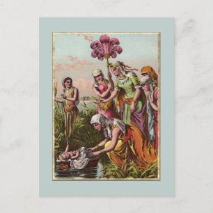 Baby beweegt zich in een mand briefkaart