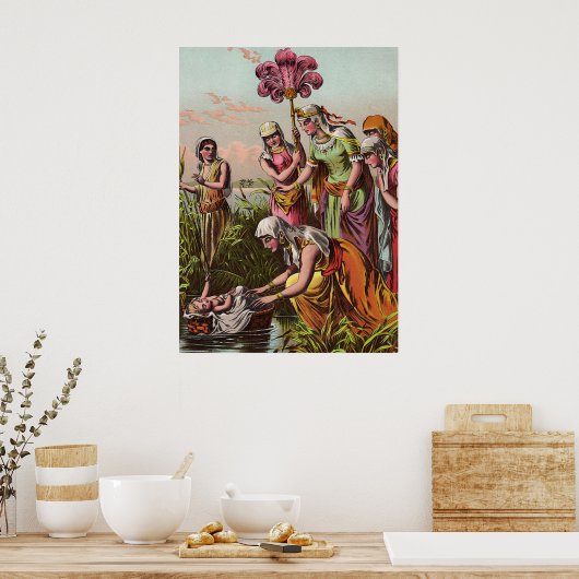 Baby beweegt zich in een mand poster (Keuken)