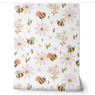 Baby Bijen en Bloemen Wallpaper Behang