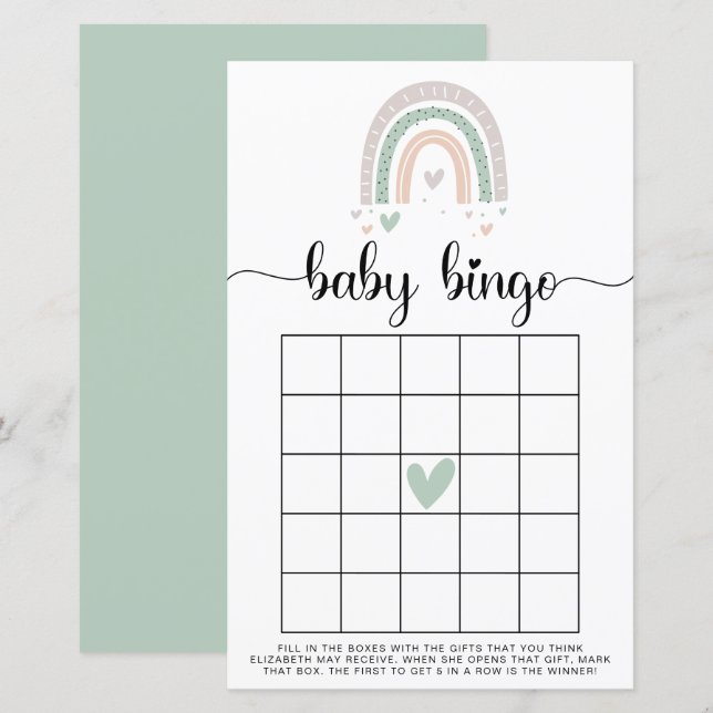 Baby Bingo Boho Rainbow Sage Shower Game (Voorkant / Achterkant)