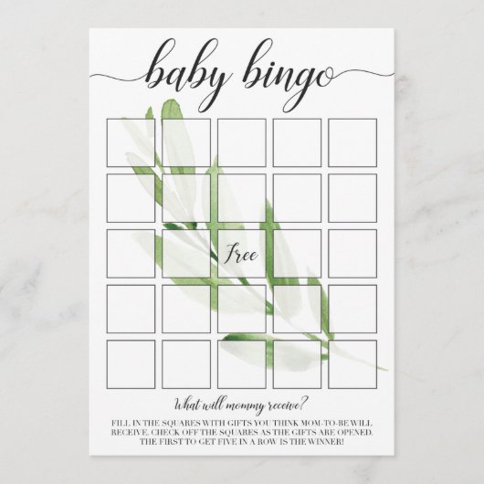 Baby Bingo Cartes pour Baby shower de verdure Thèm (Devant)