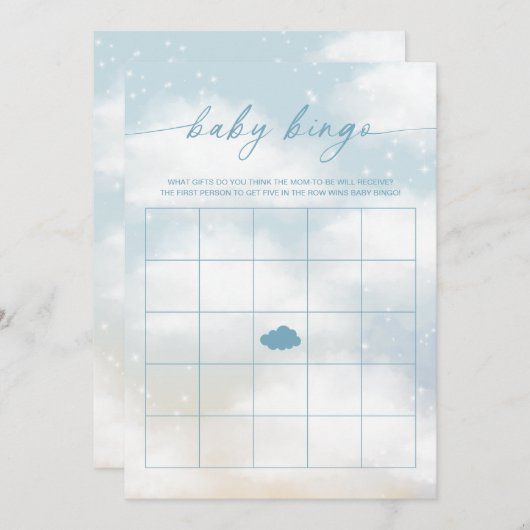 Baby Bingo Cloud 9 Blue Baby shower spel Kaart (Voorkant / Achterkant)